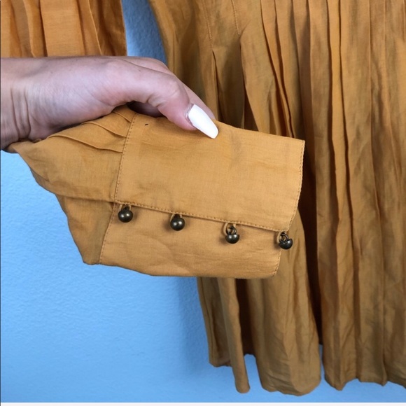 Joie Long Sleeve Pleated Mini Dress Mustard Yellow - Picture 5 of 7